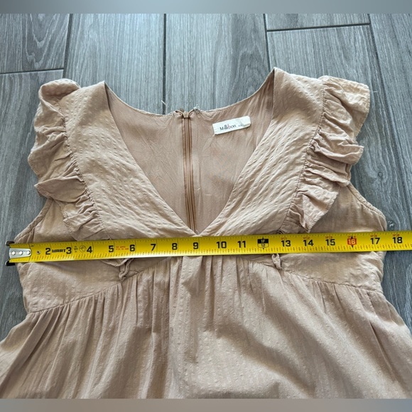 Millibon|Tan ruffled Sleeveless Tiered Dress in Brown/tan color,cottagecore boho - Picture 12 of 13